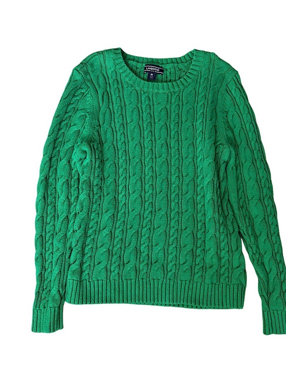 Lands' End Drifter Cable Knit Sweater Green Size Medium 10-12
